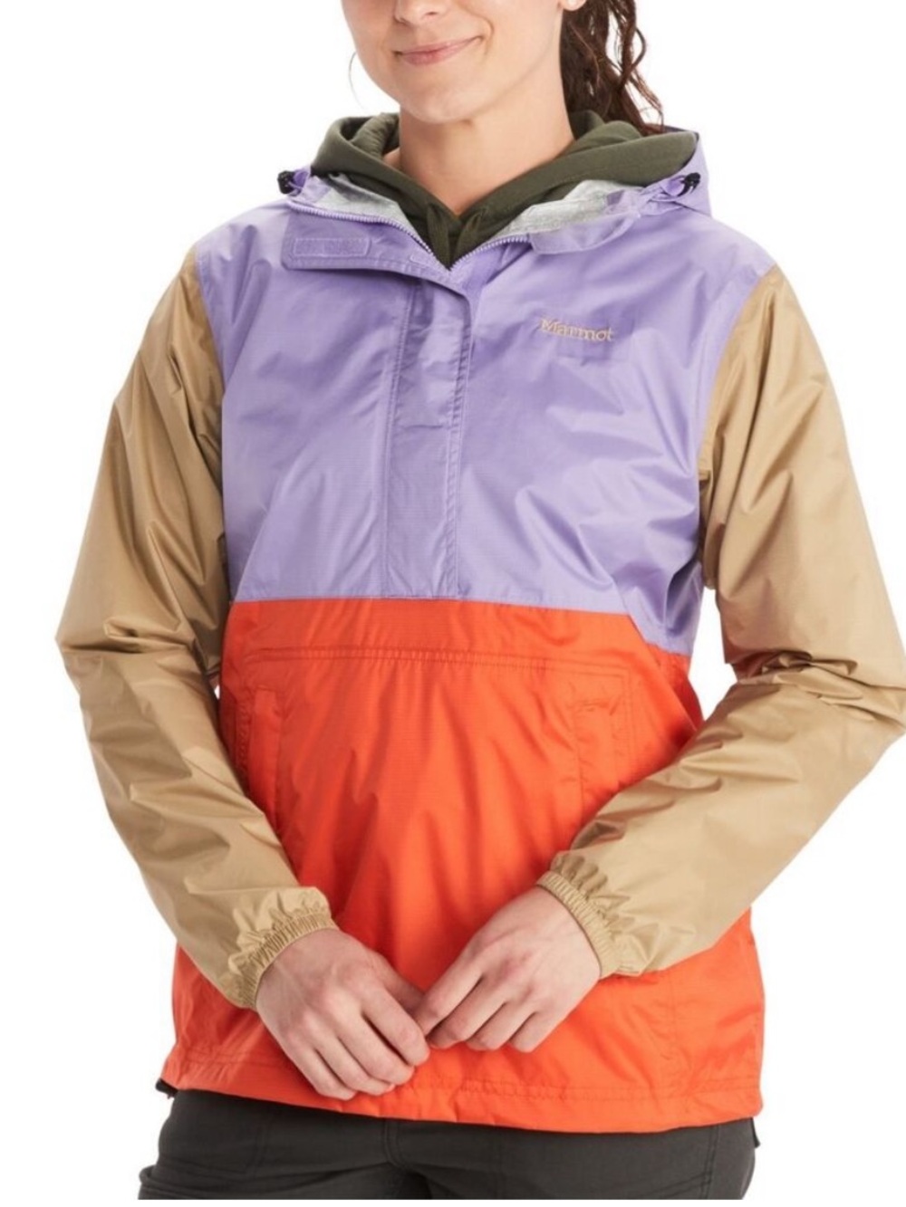 Marmot Womens PreCip Eco Lavender red sun combo color block Hooded rain Jacket